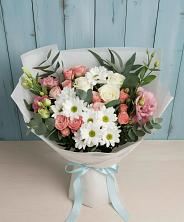 Букет цветов из:  Розы, Лизиантусы и Хризантемы в Горы