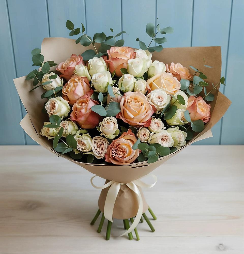 Букет цветов из: Альстромерии и Розы в Горы