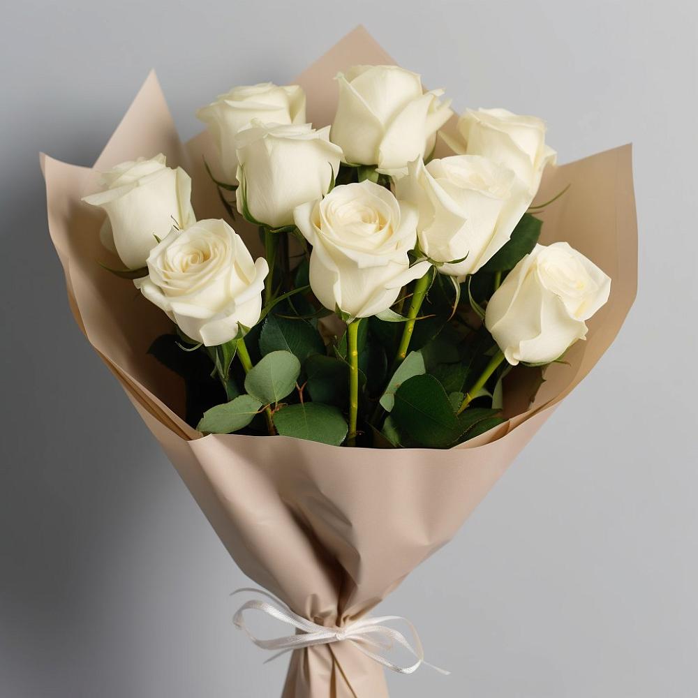 Букет 9 Белых роз Эдлесс Лав в Горы