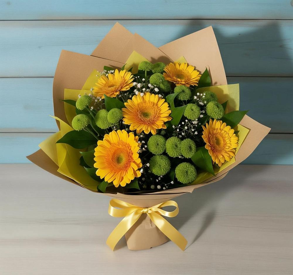 Букет цветов из: Герберы и Хризантемы в Горы