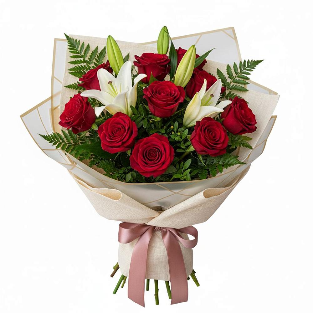 Букет цветов из: Лилии и Розы в Горы