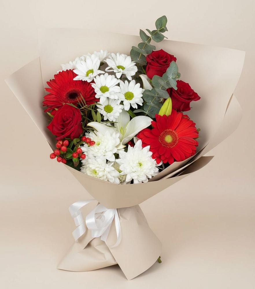 Букет цветов из: Розы, Хризантемы, Герберы и Лилии в Горы