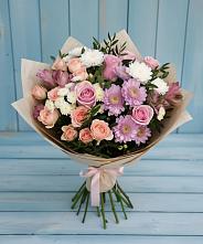 Букет цветов из:  Хризантемы, Розы и Альстромерии в Горы