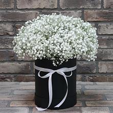 Цветочная композиция из Гипсофила в шляпной коробке в Горы